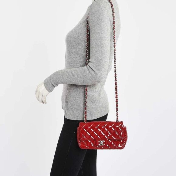 Chanel Red Quilted Patent Leather Classic Rectangular Mini Flap Bag - Picture 9 of 10